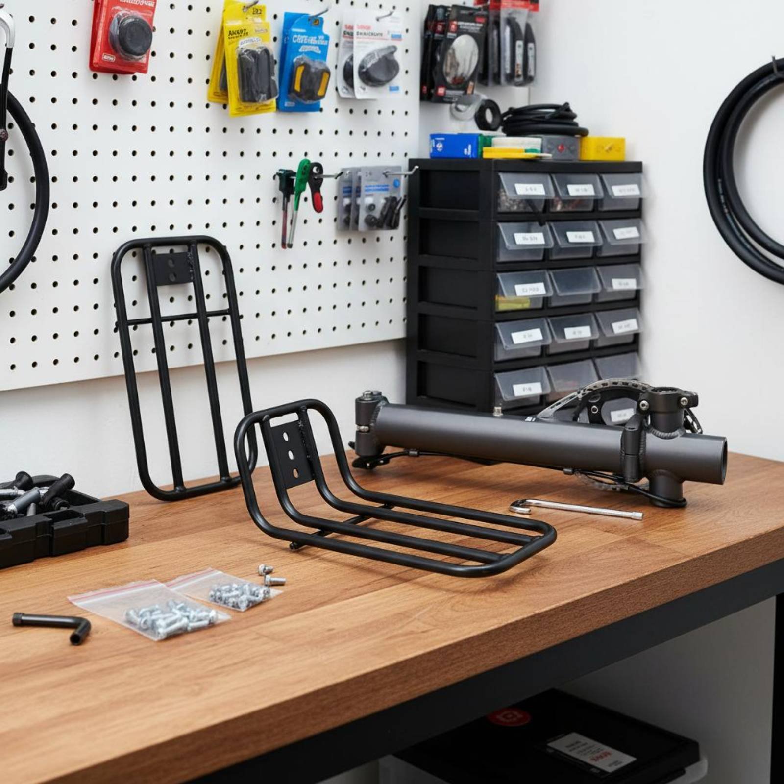 Bike Cargo Rack - Portapacchi Anteriore Pieghevole per Bicicletta, Costruzione